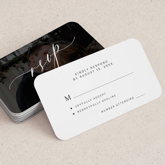 Eenvoudige moderne fotobruiloft RSVP Notitiekaartje