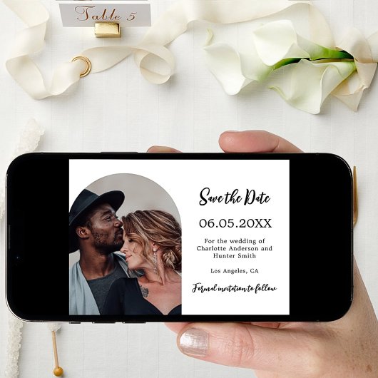 Eenvoudige moderne fotobruiloft save the date