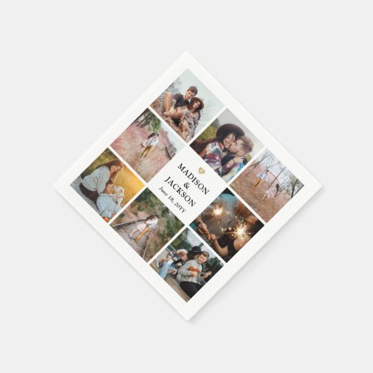 Eenvoudige Moderne Fotocollage en Gouden Hart Wedd Servet (Hoek)