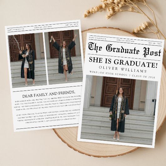 Eenvoudige Moderne Fotocollage Krant Afstuderen Aankondiging