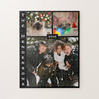 Eenvoudige moderne fotocollage met zwarte achtergr legpuzzel