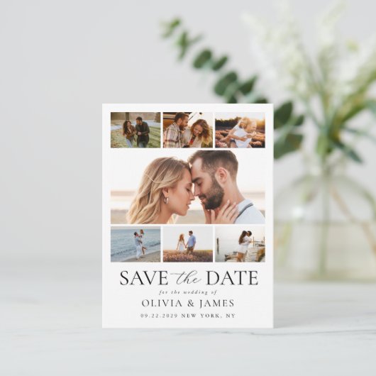 Eenvoudige Moderne Fotocollage Trouwen Save the Da Aankondigingskaart (Staand voorkant)