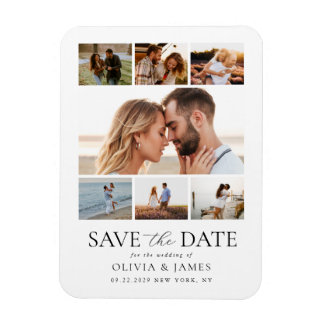 Eenvoudige Moderne Fotocollage Trouwen Save the Da Magneet