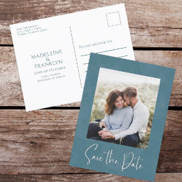 Eenvoudige moderne fotokalligrafie elegant blauw briefkaart