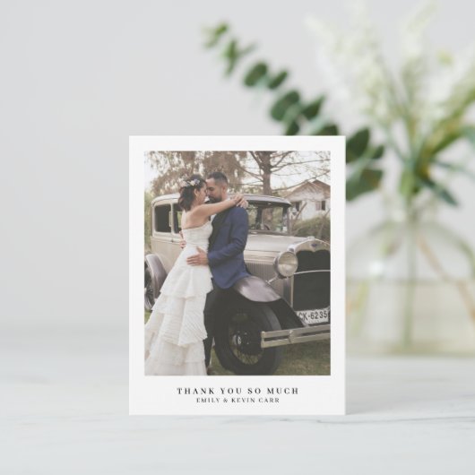 Eenvoudige moderne fotominimalistische bruiloft bedankkaart (Staand voorkant)