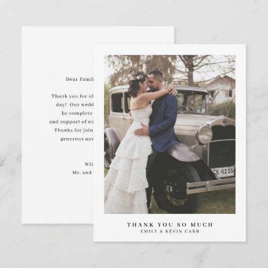 Eenvoudige moderne fotominimalistische bruiloft bedankkaart (Voorkant / Achterkant)