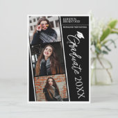 Eenvoudige moderne fotostrips zwart Afstuderen Aankondiging (Staand voorkant)