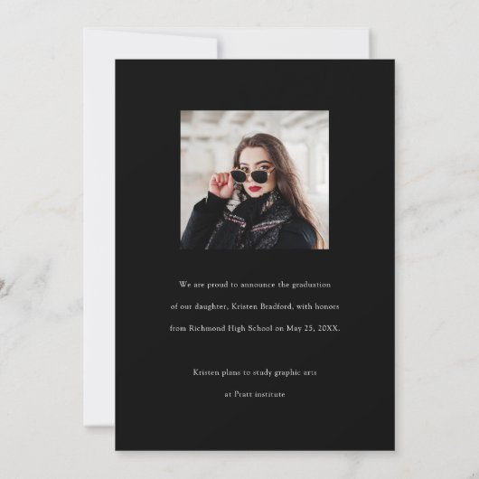 Eenvoudige moderne fotostrips zwart Afstuderen Aankondiging (Achterkant)