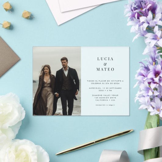 Eenvoudige moderne Frosted Spaanse bruiloft foto Acryl Uitnodigingen (Insitu (Huwelijk))