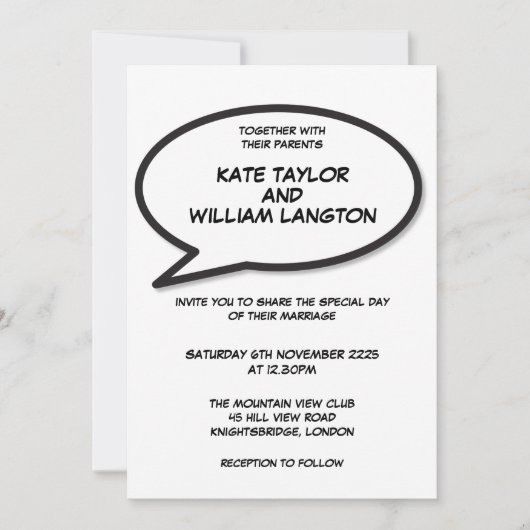 Eenvoudige Moderne Fun Comic Zwart-wit Trouwfeest Kaart (Voorkant)