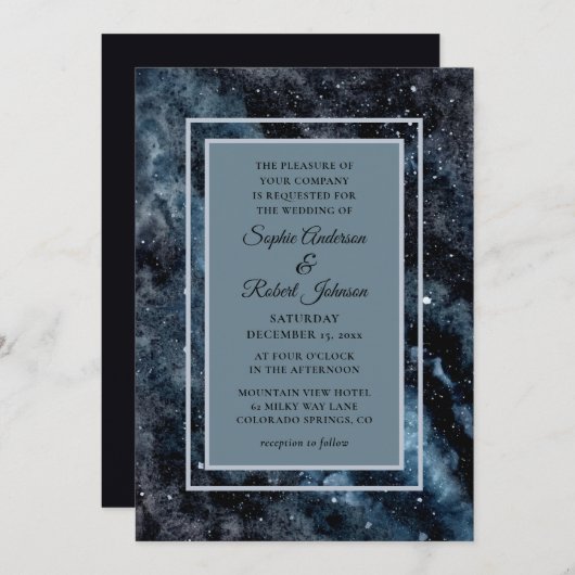 Eenvoudige moderne galaxy Space Stars Wedding Invi Kaart (Voorkant / Achterkant)