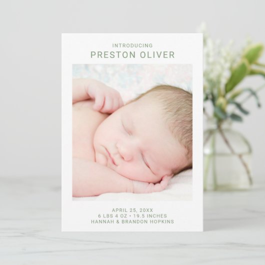 Eenvoudige moderne geboorteaankondiging kaart (Staand voorkant)