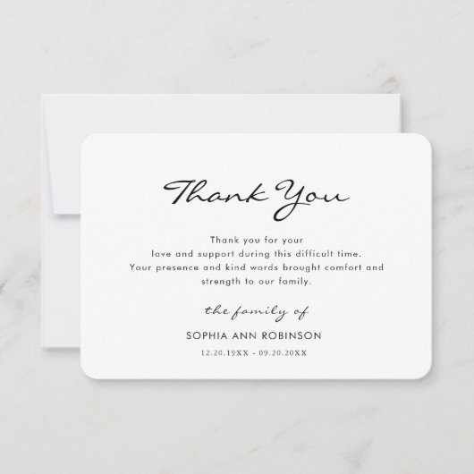 Eenvoudige moderne gedenkfoto Dank u opmerking Bedankkaart (Voorkant)