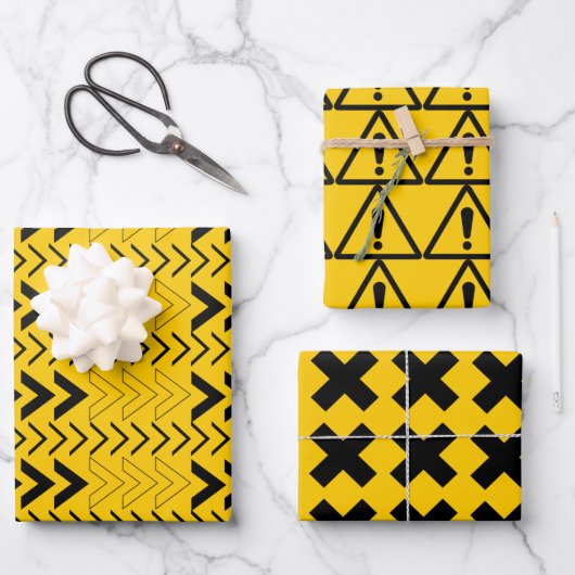 Eenvoudige moderne gele en zwarte waarschuwingstek inpakpapier vel (Voorkant)