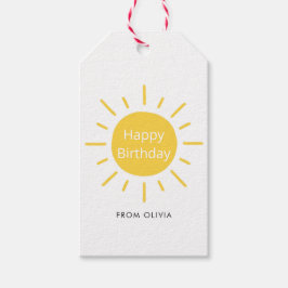 Eenvoudige moderne gele heldere zon gelukkige verj cadeaulabel