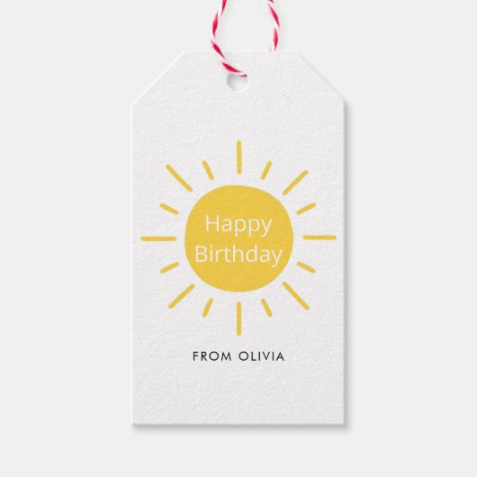 Eenvoudige moderne gele heldere zon gelukkige verj cadeaulabel (Voorkant)