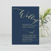Eenvoudige moderne gele marinescalligrafie bruilof kaart (Staand voorkant)