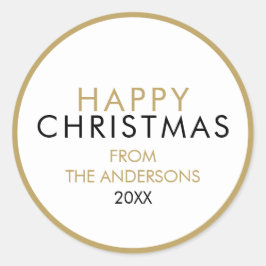 Eenvoudige Moderne Gelukkig Kerstmis Familienaam Ronde Sticker
