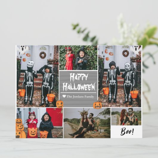 Eenvoudige moderne gelukkige Halloween foto famili Feestdagenkaart (Staand voorkant)