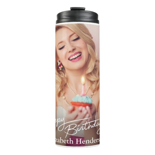 Eenvoudige moderne gelukkige verjaardagsfoto thermosbeker (Voorkant)