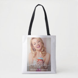Eenvoudige moderne gelukkige verjaardagsfoto tote bag
