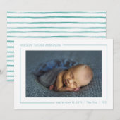 Eenvoudige moderne geometrische Blauwgroen geboort Aankondiging (Voorkant / Achterkant)