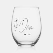 Eenvoudige Moderne Gepersonaliseerde Bruid Bloemen Wijnglas Zonder Voet (Voorkant)