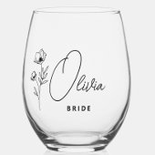 Eenvoudige Moderne Gepersonaliseerde Bruid Bloemen Wijnglas Zonder Voet