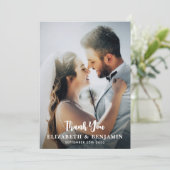 Eenvoudige moderne gepersonaliseerde foto bruiloft bedankkaart (Staand voorkant)