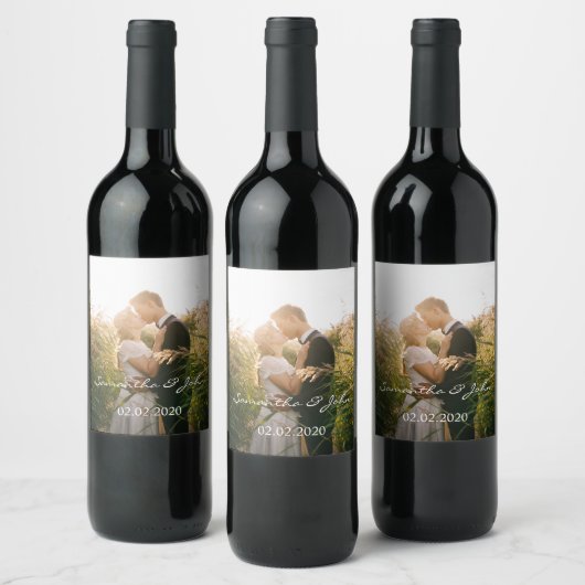 Eenvoudige moderne gepersonaliseerde trouwfoto wijn etiket (Flessen)