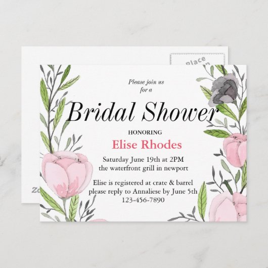 Eenvoudige moderne getrokken botanische bloemenkra uitnodiging briefkaart (Voorkant / Achterkant)