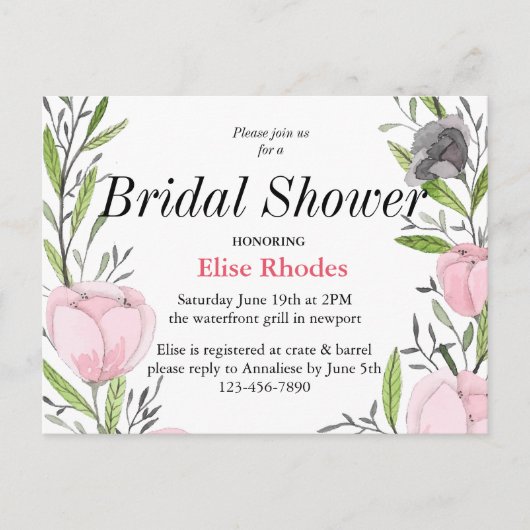 Eenvoudige moderne getrokken botanische bloemenkra uitnodiging briefkaart (Voorkant)