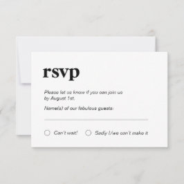 Eenvoudige moderne gewaagde typografie RSVP-kaart RSVP Kaartje