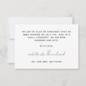 Eenvoudige moderne gewoon gehuwde huwelijksfotokaa aankondiging (Achterkant)