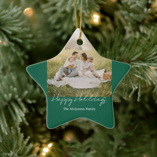Eenvoudige moderne gezinsfoto Kerstmis & Nieuwjaar Keramisch Ornament
