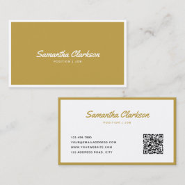 Eenvoudige moderne Gold Cursive Script Border QR-c Visitekaartje