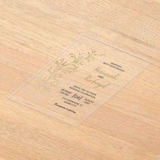 Eenvoudige moderne Gold Leaf bruiloft acryl uitnod Acryl Uitnodigingen (Laagn)