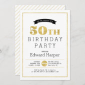 Eenvoudige, moderne Gold-uitnodiging van 50e verja Kaart (Voorkant / Achterkant)
