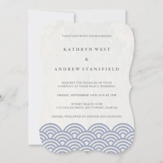 Eenvoudige moderne golven Paars + wittebeach bruil Kaart (Voorkant)