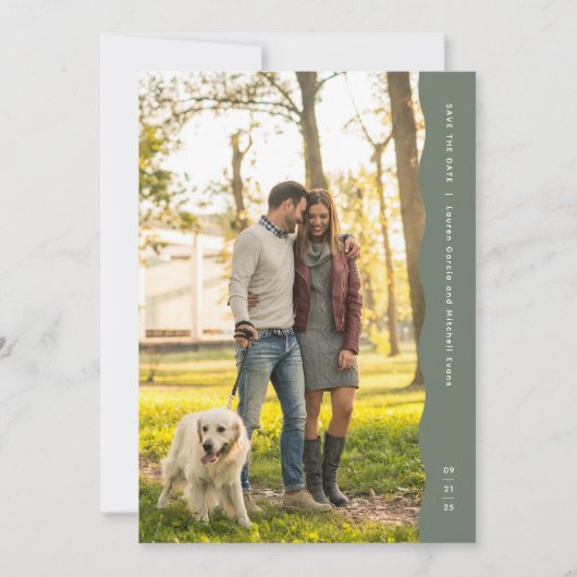 Eenvoudige moderne golvende rand salie groene foto save the date (Voorkant)