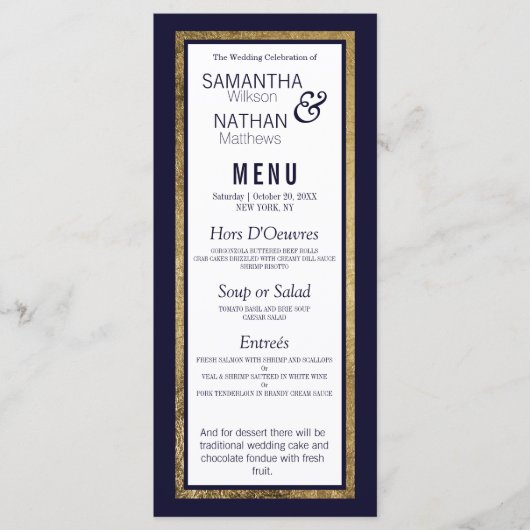Eenvoudige moderne goud beklede marine blauwe brui menu (Voorkant)