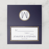 Eenvoudige moderne goud beklede marine blauwe brui plaatskaartje (Buitenkant ongevouwen)