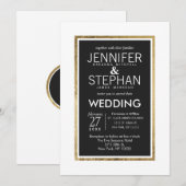 Eenvoudige moderne goud beklede witte zwarte bruil kaart (Voorkant / Achterkant)