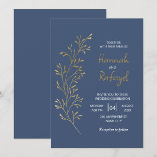 Eenvoudige moderne gouden blad blauwe trouw kaart