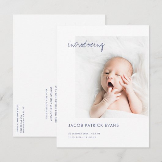 Eenvoudige Moderne Gouden Custom Foto Nieuwe Baby  Aankondigingskaart (Voorkant / Achterkant)