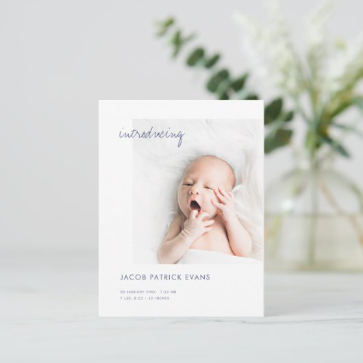 Eenvoudige Moderne Gouden Custom Foto Nieuwe Baby  Aankondigingskaart (Staand voorkant)