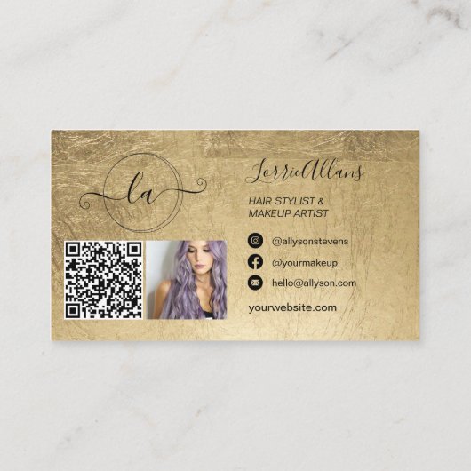 Eenvoudige moderne gouden foto QR make-up artist Visitekaartje (Achterkant)