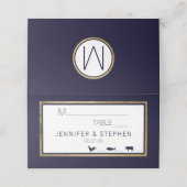 Eenvoudige moderne gouden gevoerd Navy Blue Meal b Plaatskaartje (Buitenkant ongevouwen)