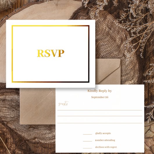 Eenvoudige Moderne Gouden Grens Bruiloft RSVP Folie Uitnodiging Briefkaart