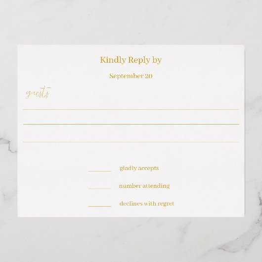 Eenvoudige Moderne Gouden Grens Bruiloft RSVP Folie Uitnodiging Briefkaart (Achterkant)